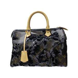 LOUIS VUITTON Fleur de GG Speedy Handbag Monogram Sequin Brown Black LV